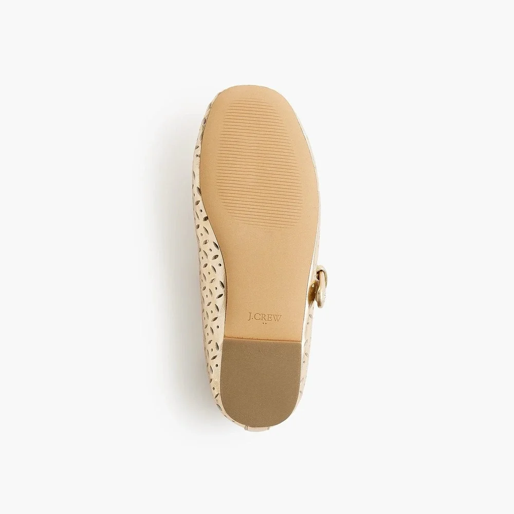 Girl's J. CREW Factory Perforated Metallic Mary Janes Shoes Buckles Party Size 4